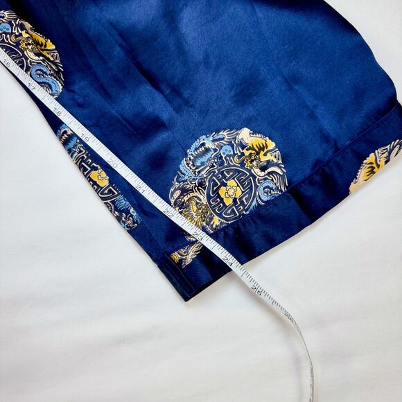 Silk Wide Leg Pants Women's XL Navy Gold Dragon Luxury Loungewear Chinoiserie - Picture 13 of 15